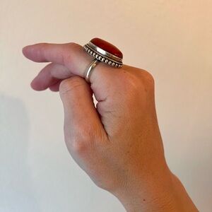Vintage Sterling Silver Red Southwestern Ring Large